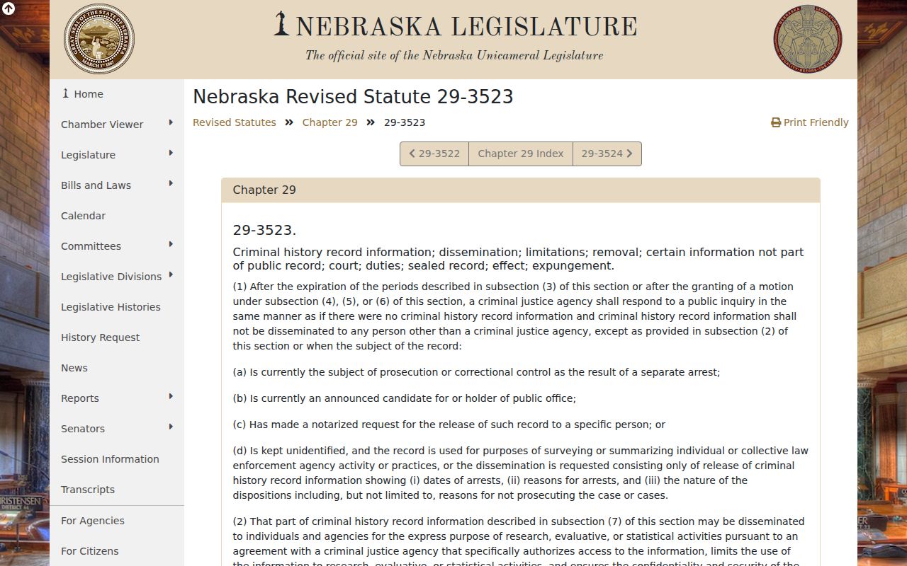 Nebraska criminal history dissemination law for Red Cloud records