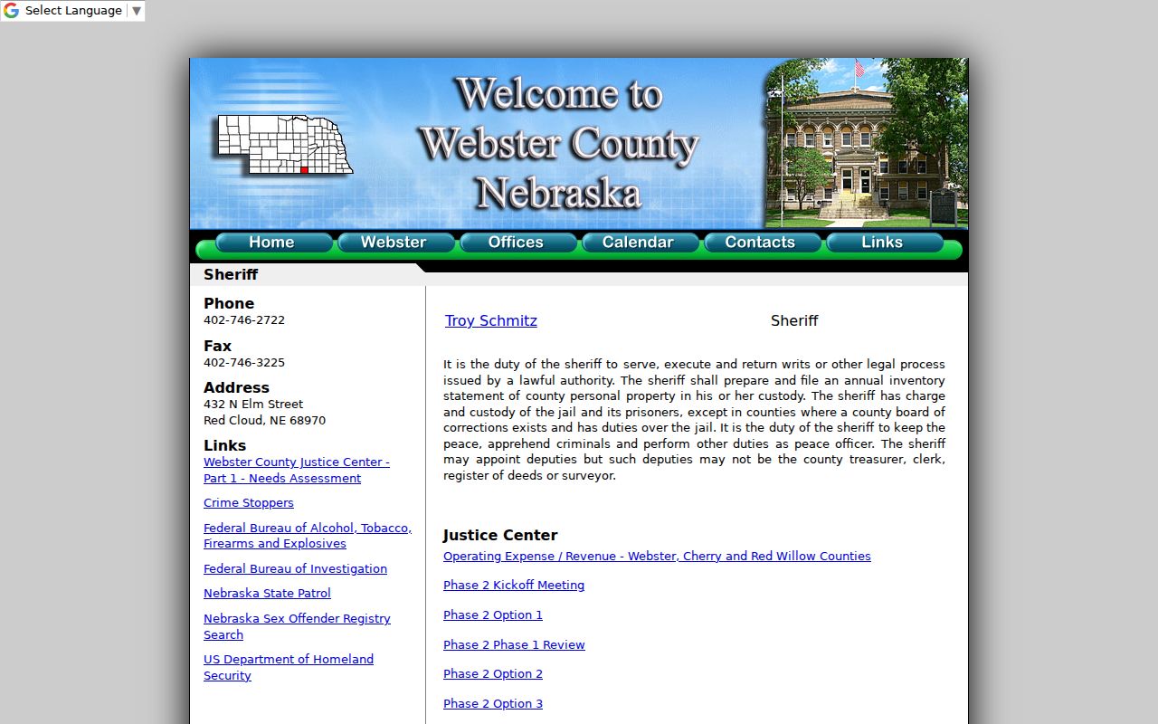 Webster County arrest lookup sheriff contact page
