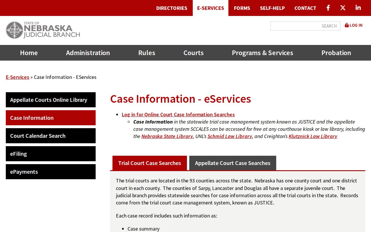 Webster County criminal court cases JUSTICE search options