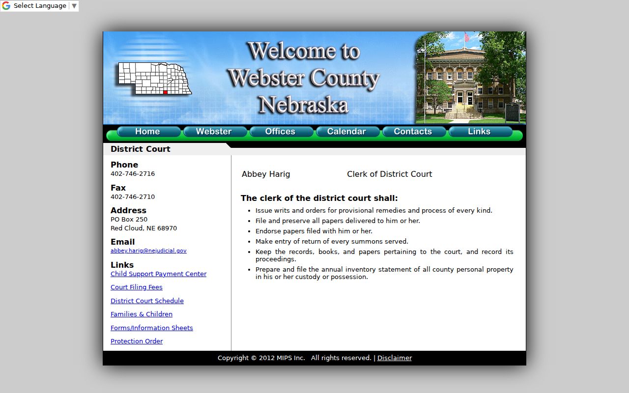 Webster County criminal court cases District Court clerk page