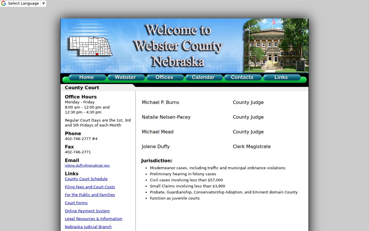 Webster County criminal court cases County Court page