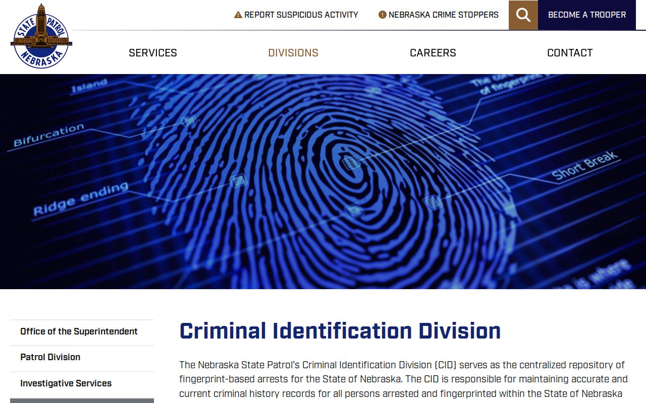 Webster County criminal history information from the NSP Criminal Identification Division