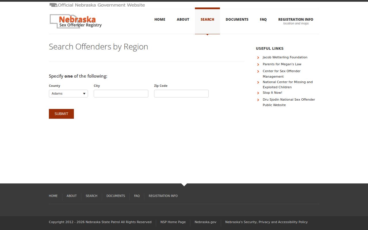 Webster County sex offender registry region search fields