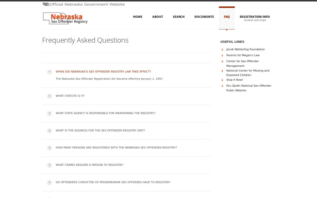 Nebraska registry guidance for Webster County sex offender records